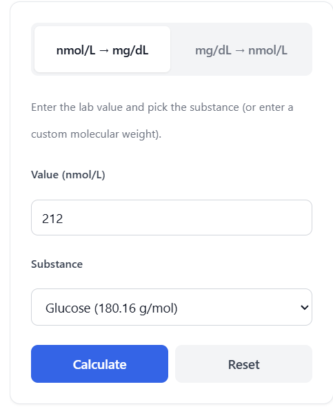 nmol/l to mg/dl Calculator