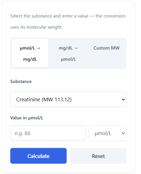 umol/l to mg/dl Calculator