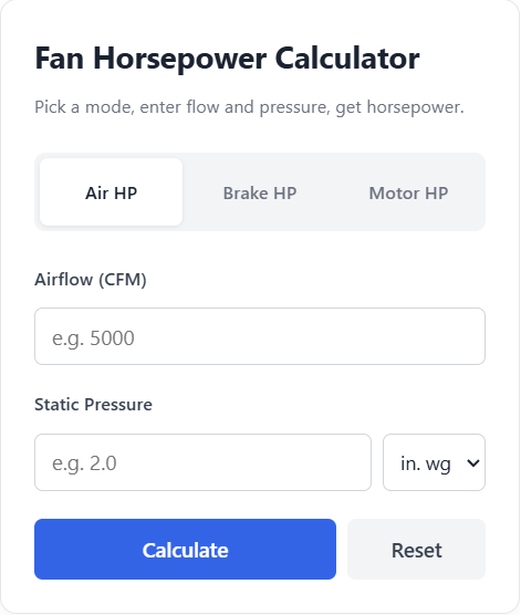 fan horsepower calculator