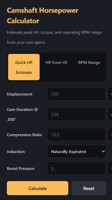 camshaft horsepower calculator