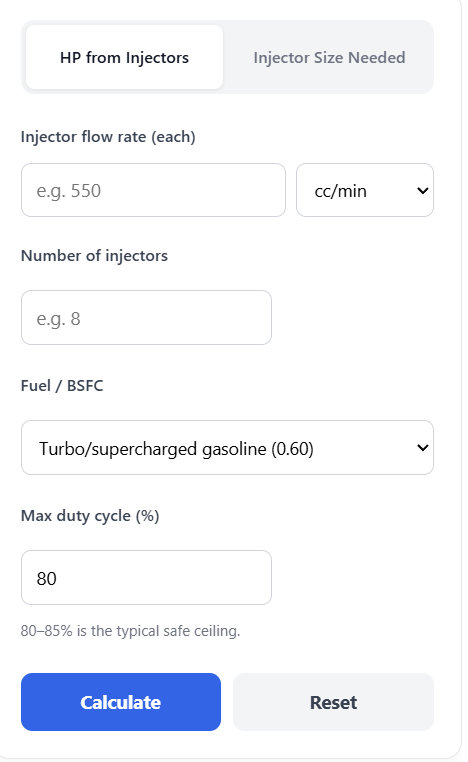 Fuel Injector Horsepower Calculator