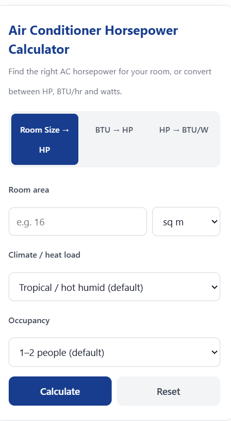 Air Conditioner Horsepower Calculator