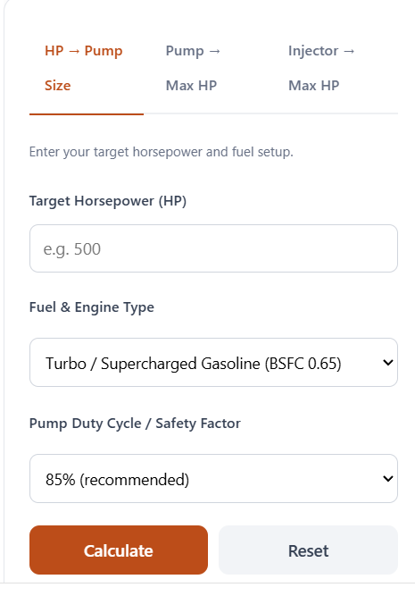 fuel pump horsepower calculator