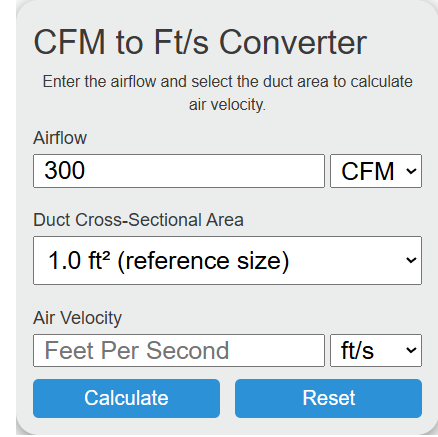 cfm to ft/s Converter