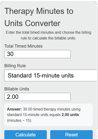 therapy minutes to units Converter
