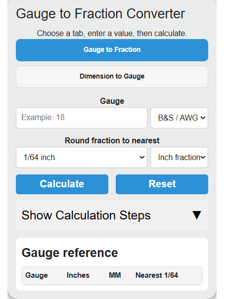 gauge to fraction Converter