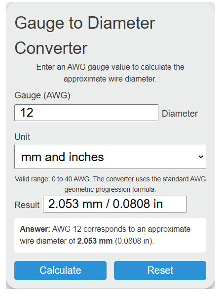 gauge to diameter Converter