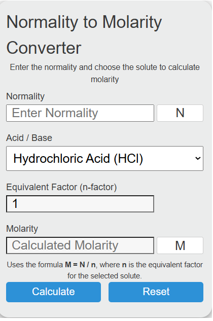 normality to molarity Converter