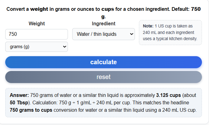 750 grams to cups