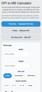 Dpi Calc Dpi To File Size Calculator - Image Size & Resolution - Calculator Academy