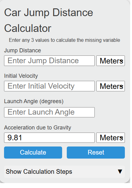 Car Jump Distance Calculator
