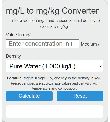 mg/l to mg/kg Converter