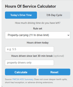 Hours of Service Calculator - Calculator Academy