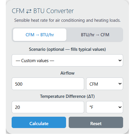 cfm to btu Converter