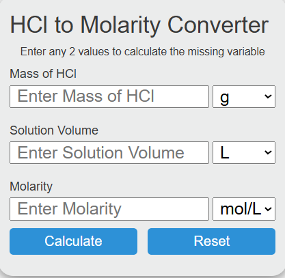 hcl to molarity Converter