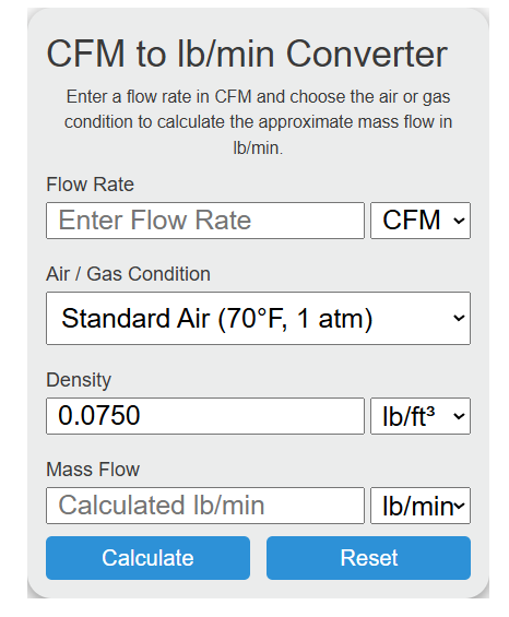 cfm to lb/min Converter