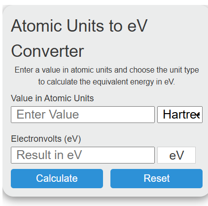 atomic units to ev Converter