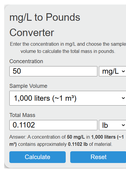 mg/l to pounds Converter
