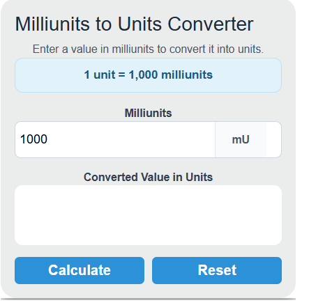 milliunits to units Converter