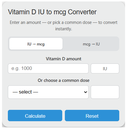 vitamin d iu to mcg Converter