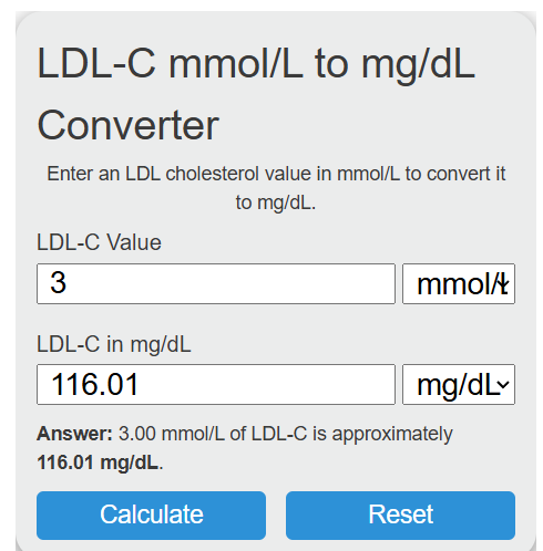 ldl-c mmol/l to mg/dl Converter
