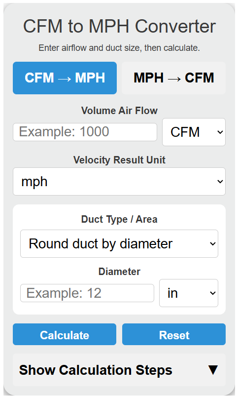 cfm to mph Converter
