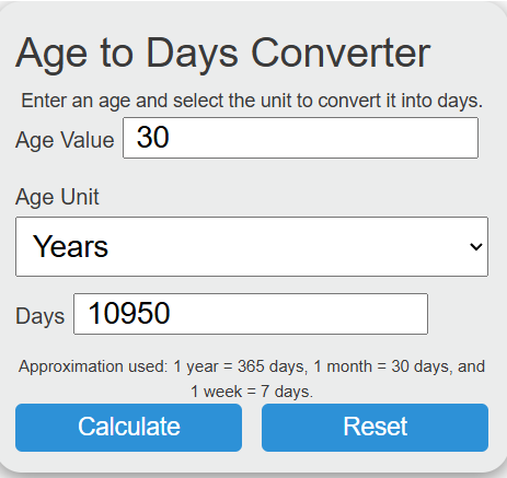 age to days Converter