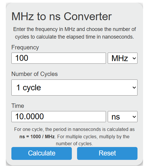 mhz to ns Converter