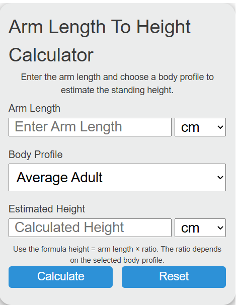 arm length to height Converter