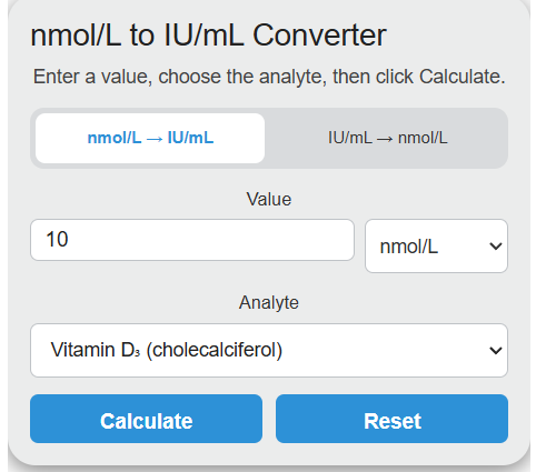 nmol/l to iu/ml Converter