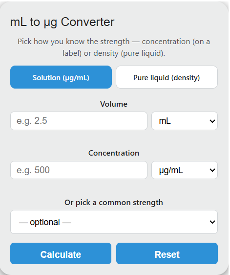 ml to ug Converter