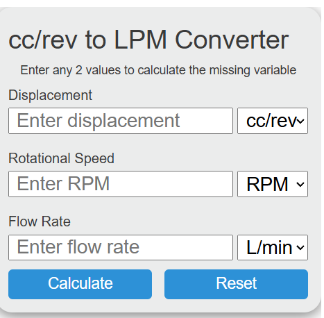 cc/rev to lpm Converter