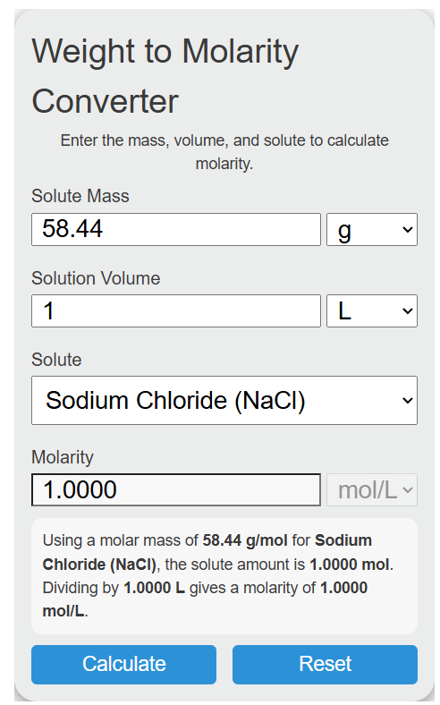weight to molarity Converter