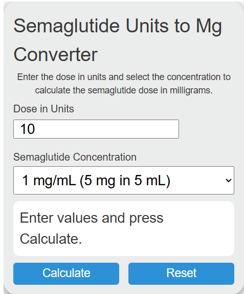 semaglutide units to mg Converter