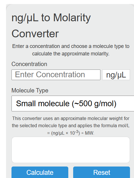 ng/ul to molarity Converter