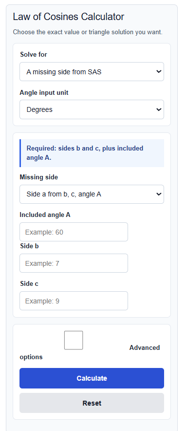 Law Of Cosines Calculator
