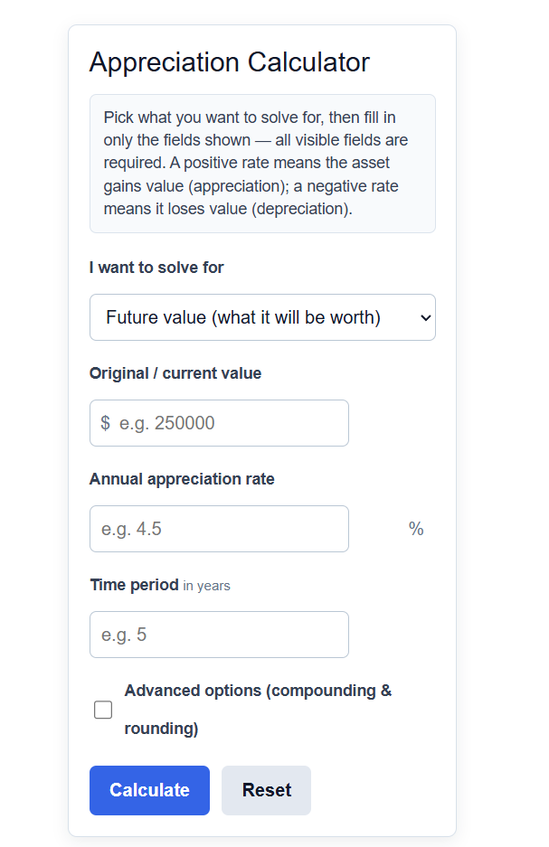 Appreciation Calculator