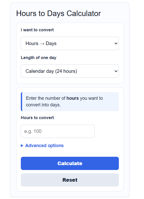 Hours To Days Calculator