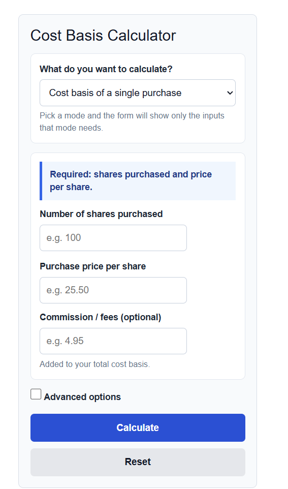 Cost Basis Calculator