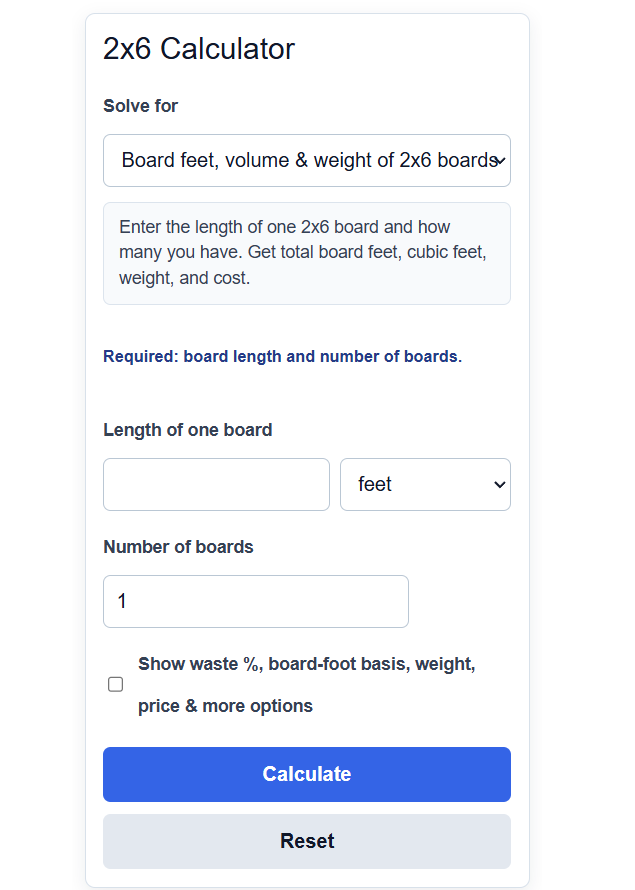 2X6 Calculator
