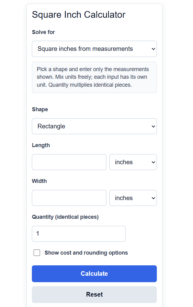Square Inch Calculator