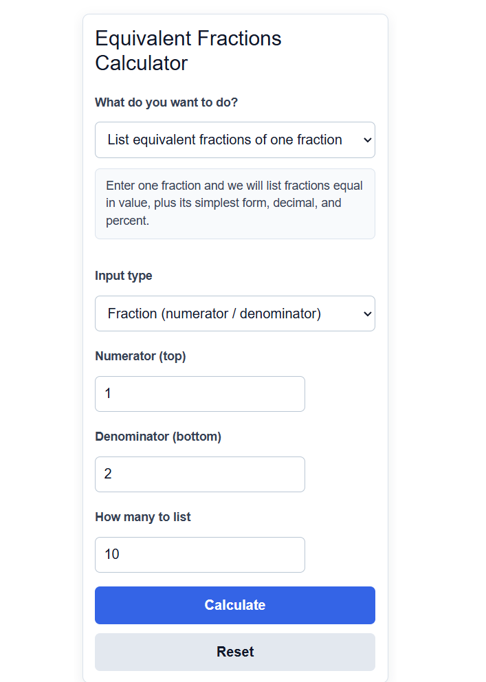 Equivalent Fractions Calculator