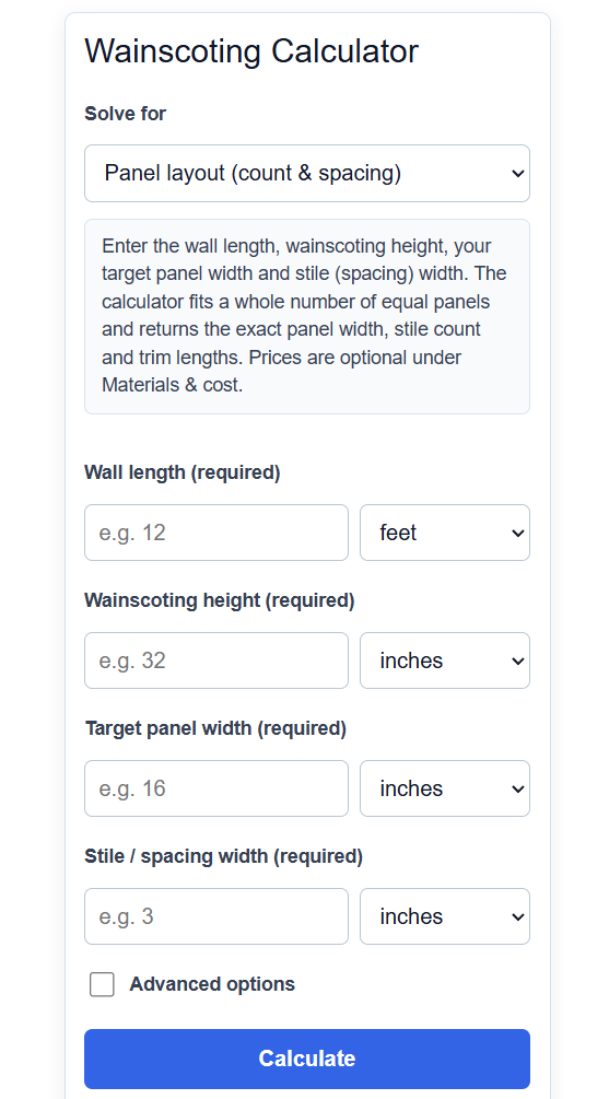 Wainscoting Calculator