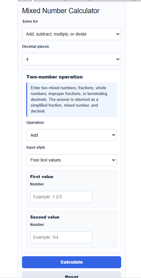 Mixed Number Calculator