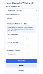 Hours Calculator With Lunch - Daily & Weekly Work Hours- Calculator Academy