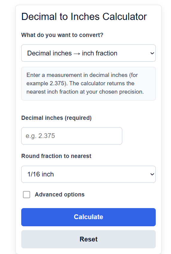 Decimal To Inches Calculator