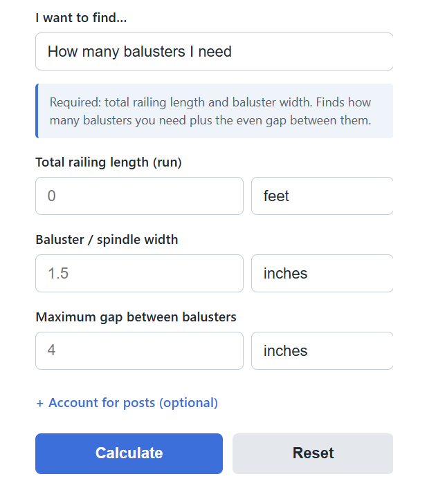 Baluster Calculator