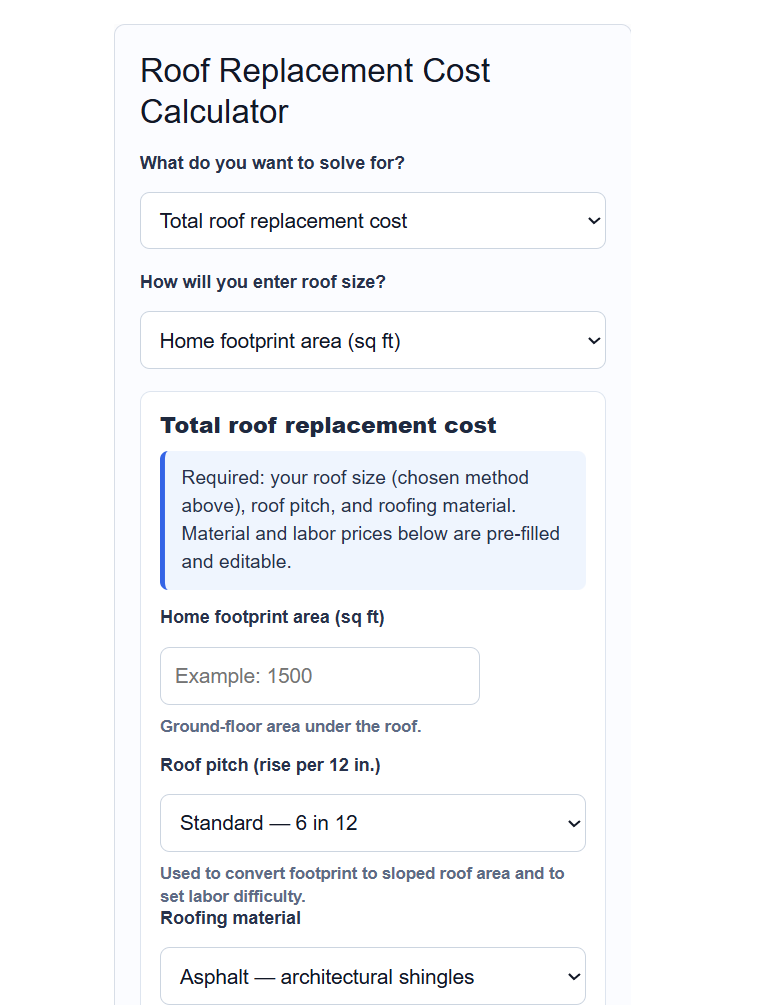 Roof Replacement Calculator