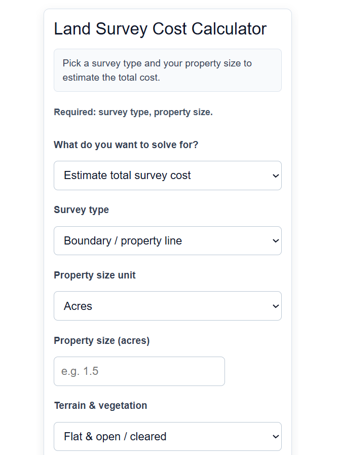 Land Survey Cost Calculator