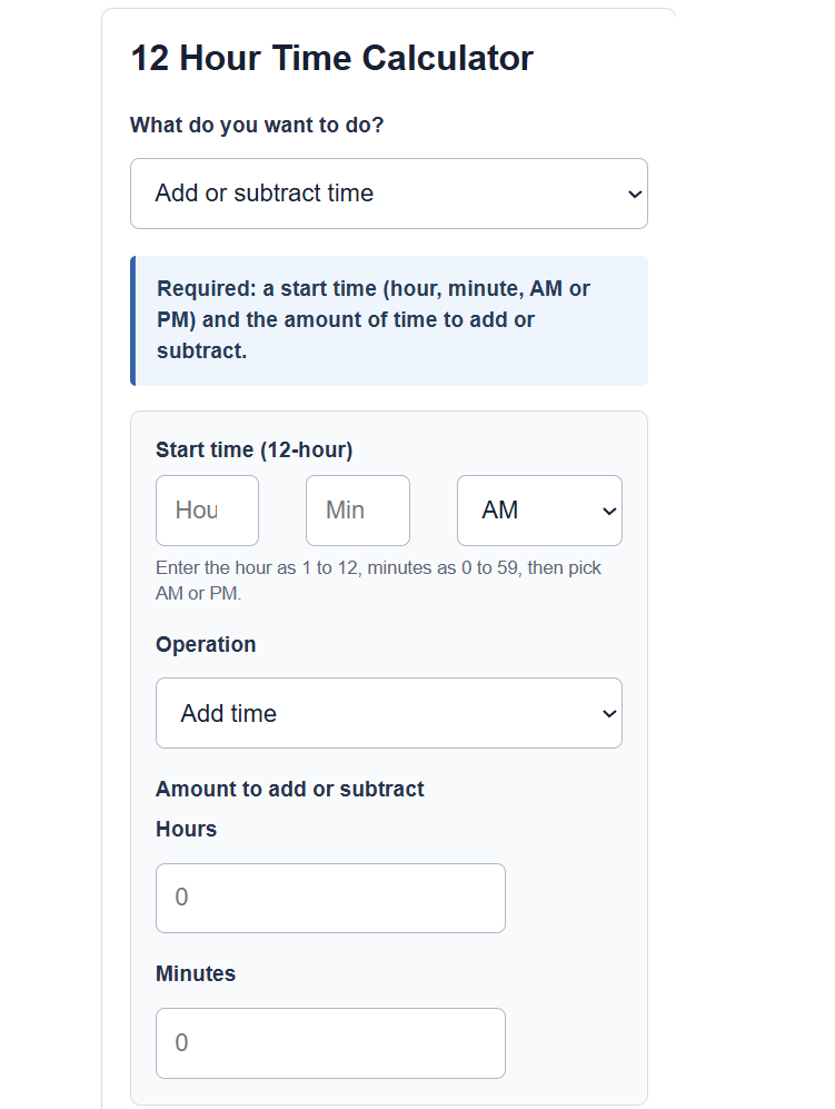 12 Hour Time Calculator